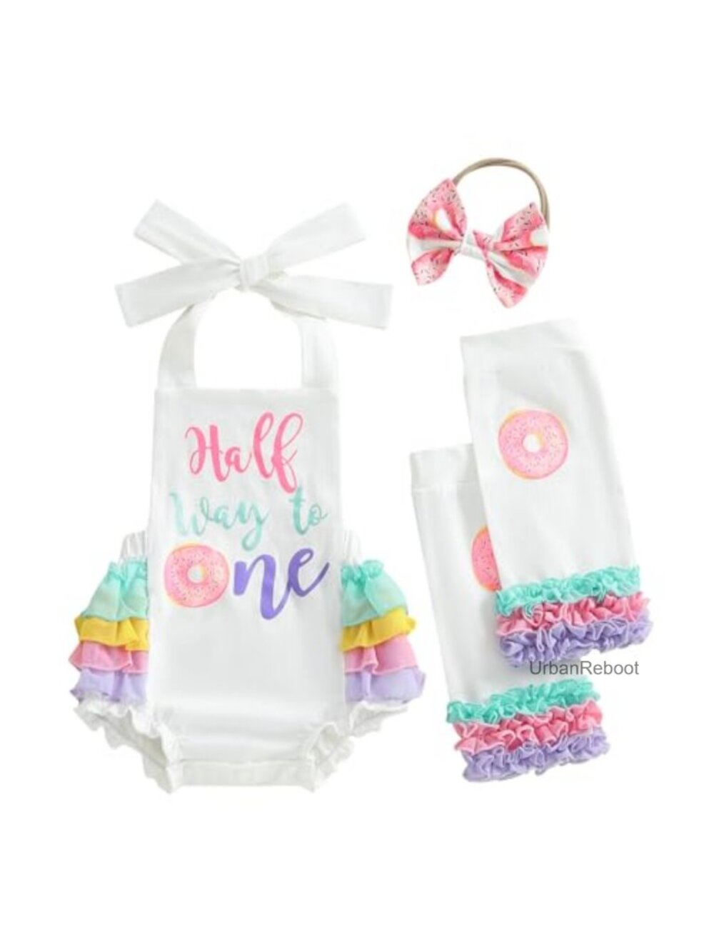 Baby Girl Half Birthday Outfit Donut Romper Set with Headband Leg Warmers